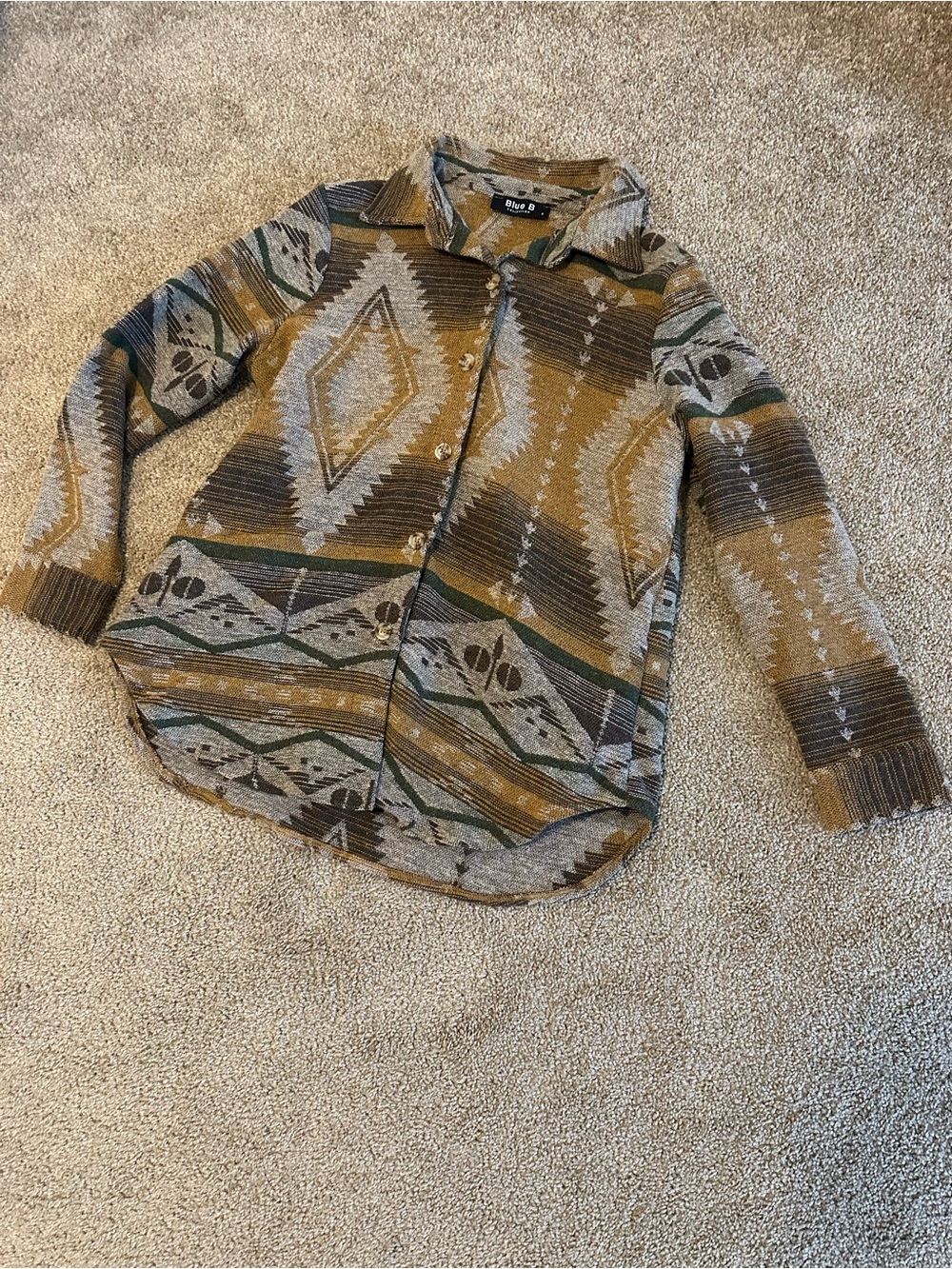 Vintage-Inspired Aztec Knit Button-Up Shirt Jacket